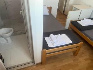 a small bathroom with a shower and a toilet at Tabacco in Obrenovac
