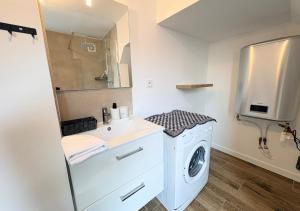 a bathroom with a washing machine and a sink at Studio Cosy Pont-Saint-Maxence in Pont-Sainte-Maxence