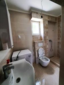 a bathroom with a sink and a toilet at Family Nature Escape in Malešići