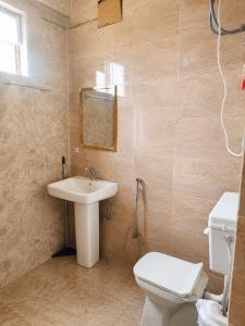 a bathroom with a sink and a toilet at Gulmarg GS Residency Hotel in Gulmarg