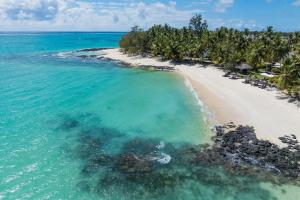 an aerial view of a beach with palm trees at Villa Itzaga by muse villas in Post of Flacq +36 photos
