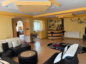 a living room with a couch and chairs and a table at Vila Nana in Râmnicu Vâlcea