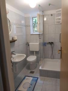 a bathroom with a toilet and a shower and a sink at Villa Kate in Krk +22 photos