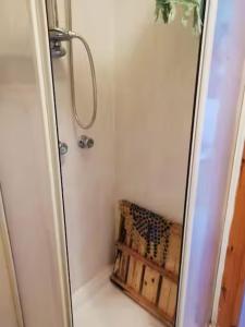a bathroom with a shower with a chair in it at Casetta Calanave in Ventotene
