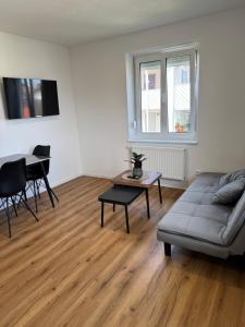 a living room with a couch and a table at Bodenseeapartments in Friedrichshafen