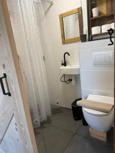 a bathroom with a toilet and a sink at B&B Tinkunakama in Ouddorp +2 photos