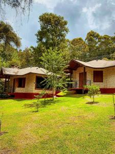 a house with a grass yard in front of it at Chalés Montanha Serrana - Monte Verde in Monte Verde