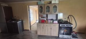 a kitchen with a stove and a sink in it at Amir Guesthouse in Chon-Dzhargylchak