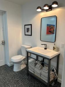 a bathroom with a sink and a toilet and a mirror at Pik Pak in Marfa