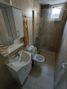 a bathroom with a sink and a toilet and a shower at Villa Nena in Mavrovi Anovi +6 photos