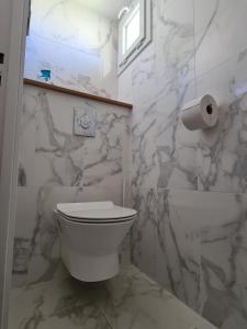 a white bathroom with a toilet and a window at La Dive Ligérienne - Gîte 2 chambres in Bourgueil
