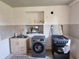 a small kitchen with a washing machine and a sink at kakhtubani in Chandari