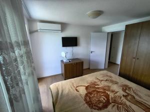a bedroom with a bed and a television in it at Villa Nena Apartment in Mavrovi Anovi