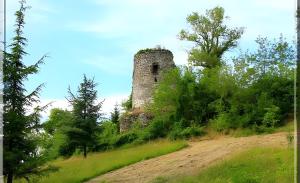 an old building on a hill with trees and a dirt road at Les 3 Vignobles in Pardaillan +6 photos