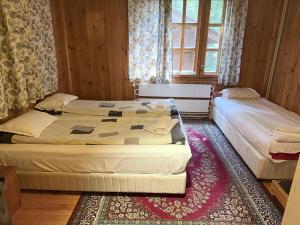 two beds sitting in a bedroom with a window at Persey Villa Borovets in Borovets