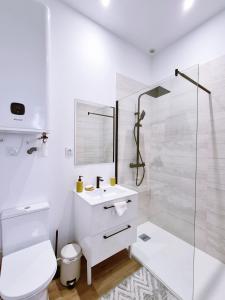 a white bathroom with a toilet and a shower at Le 17eme - Centre Historique in Auch