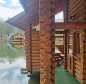 a log cabin with a view of a lake at Будиночок улюблений in Shirokoye +8 photos