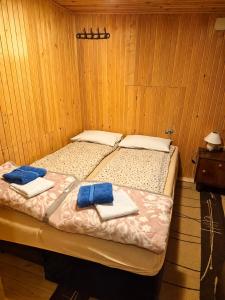 two beds in a room with towels on them at Apartment Aleksić in Žabljak