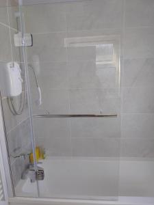 a shower with a glass door in a bathroom at Nature and beach in Lowestoft +10 photos