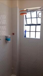 a bathroom with a shower with a window at Haven Nest in Machakos