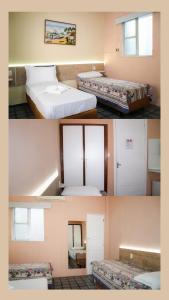four different pictures of a room with two beds at Hotel Amado in Aracaju