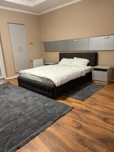 a bedroom with a large bed and a rug at Complex 88 in Berehove