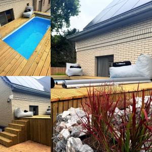 a collage of three pictures of a swimming pool at ‘t Ziltebos in Wenduine