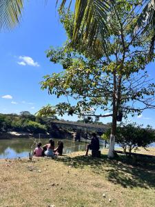 a group of people sitting under a tree near a river at Rancho Nova Car in Ariquemes +2 photos