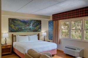a bedroom with a bed and a painting on the wall at Bearskin Lodge on the River in Gatlinburg