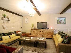 a living room with couches and a flat screen tv at Ferme de la Galoperie in Couvin