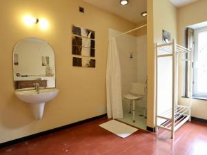 a bathroom with a sink and a mirror at La Dépendance du Château in Huy +36 photos
