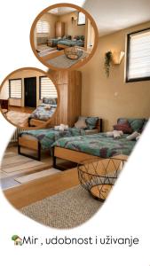 a room with two beds and a mirror at Apartman Milica in Kremna