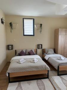 a bedroom with two beds and a window on the wall at Apartman Milica in Kremna