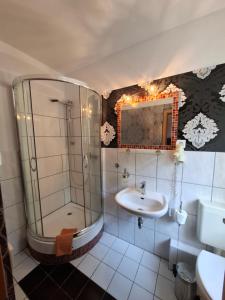 a bathroom with a shower and a sink at Stadtrand Hotel in Hagen
