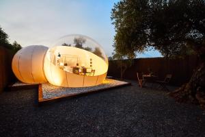 a glass dome house with a table in a backyard at Burbujas cerca de Ronda in Ronda +2 photos