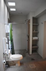 a bathroom with a toilet and a shower at Departamento Loro in Manzanillo