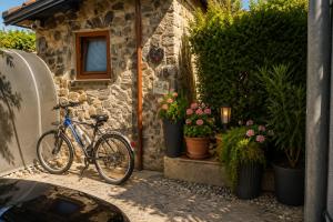 a bike parked next to a building with plants at RoseArt Nest Studio in Ljubljana