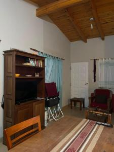 a living room with a entertainment center with a flat screen tv at La Casita de Seclantás in Seclantás