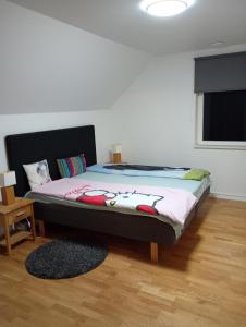 a bedroom with a bed and a window at Seeblickwohnung Aäng 6 Pool, Billard in Mjöhult