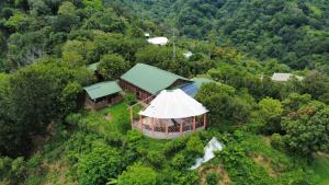 an aerial view of a house in the middle of a forest at Xitlaly cabins in La Montaña
