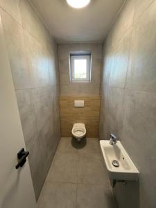a small bathroom with a toilet and a sink at Hakro Jevisovka in Jevišovka +10 photos