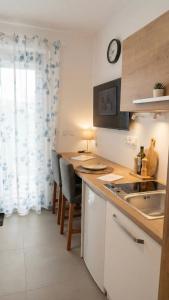 a kitchen with a counter and a sink and a counter top at Studio U Karolíny Nová Pec in Nová Pec