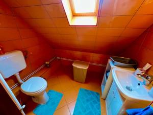a small bathroom with a toilet and a sink at Solaris Apartman Ráckeve in Ráckeve +9 photos