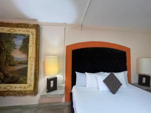 a bedroom with a bed and a painting on the wall at Hotelito Lindo León in León