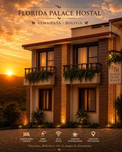 a rendering of a house with the sunset in the background at Florida Palace Hostal in Samaipata