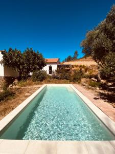 a swimming pool in front of a house at Monte das Raizes in São Teotónio