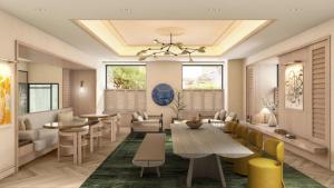 a living room with tables and chairs and a dining room at Kimpton Ashbel New York Park Avenue by IHG in New York