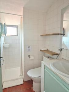 a white bathroom with a toilet and a sink at Casa da Água Formosa in Vila de Rei +29 photos
