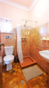 a bathroom with a toilet and a shower and a sink at Casa dos Pomares in Figueira da Foz +15 photos