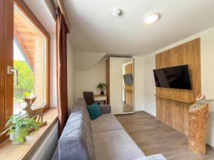 a living room with a couch and a flat screen tv at Chalet-Apartment Alpenresidenz in Sankt Michael im Lungau